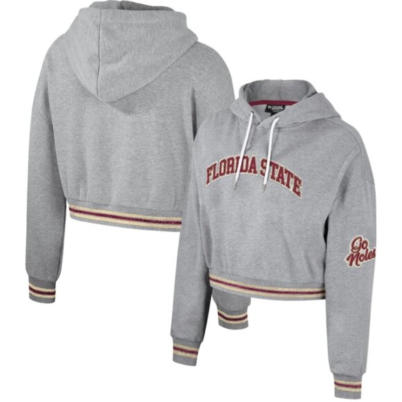 Women's Heather Gray Florida State Seminoles Cropped Shimmer Hoodie - Picture 1 of 8